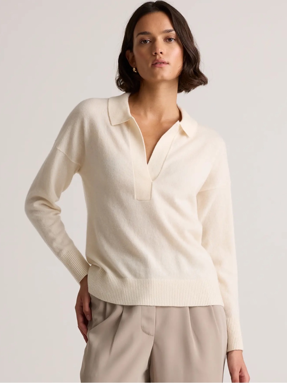 Quince Mongolian Cashmere Polo Sweater - Cream